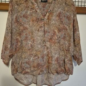 Elegant Floral V-Neck Blouse - Earth Tones